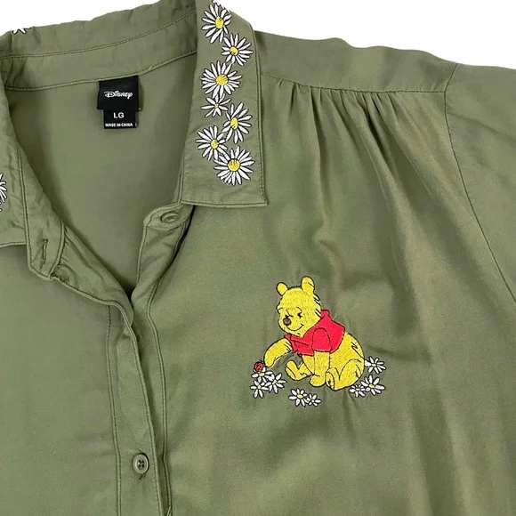 Disney Winnie The Pooh Floral Embroidered Tie Front Top Large - Picture 6 of 12